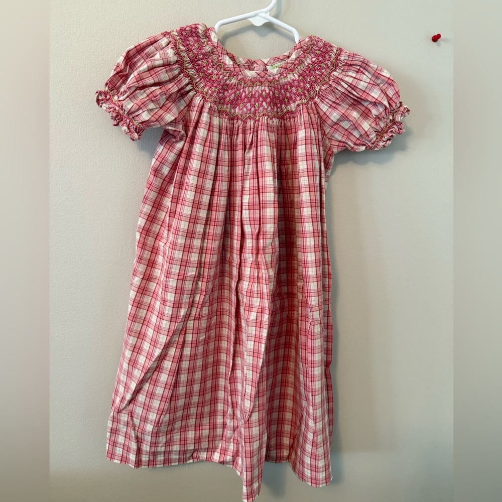 Precious Kids Pink Plaid Smocked Dress